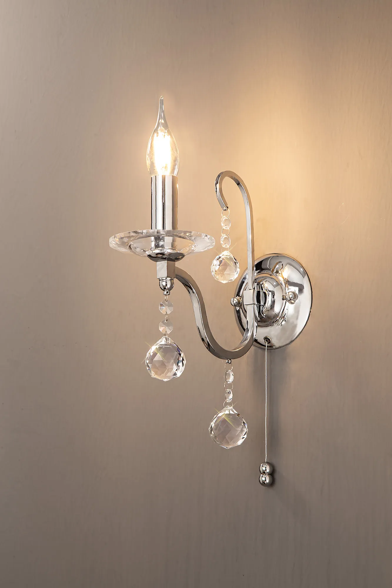 Bianco Polished Chrome Crystal Wall Lights Diyas Armed Wall Lights